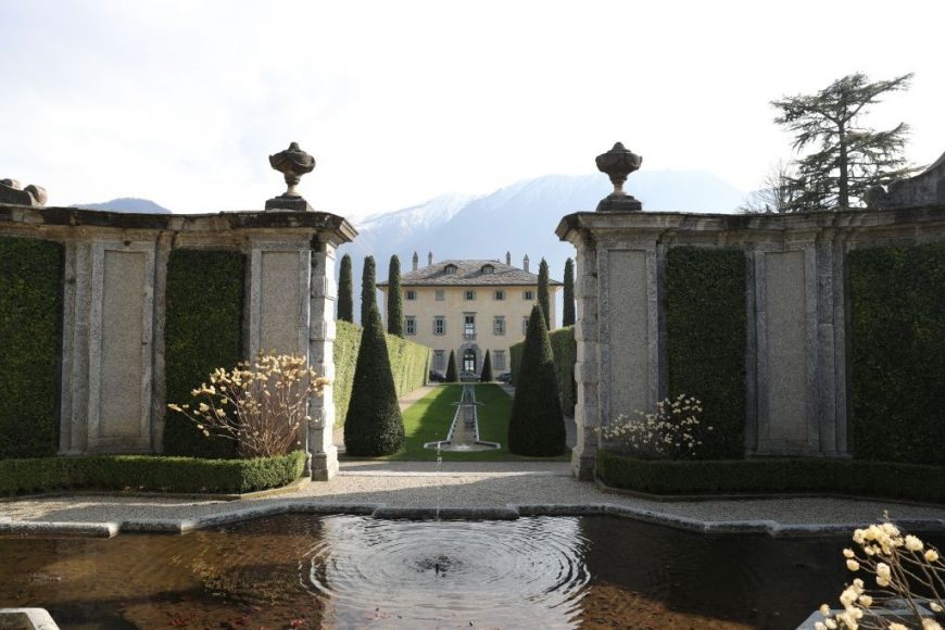 A general view of 'Villa Balbiano' in Tremezzina, filming for the movie 'House of Gucci' on March 12, 2021 in Como