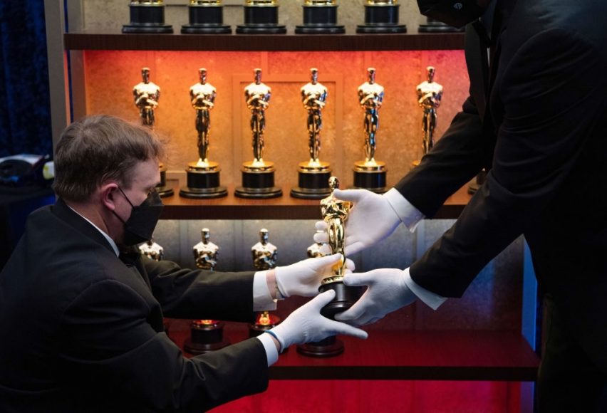 A view of the Oscar statuettes backstage in the 93rd Annual Academy Awards at Union Station on April 25, 2021 in L.A.