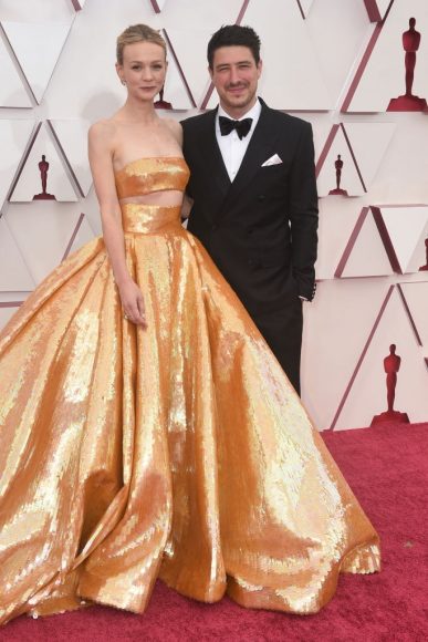 Carey Mulligan & Marcus Mumford,, earing detail, attends the 93rd Annual Academy Awards at Union Station on April 25, 2021 in Los Angeles, California.