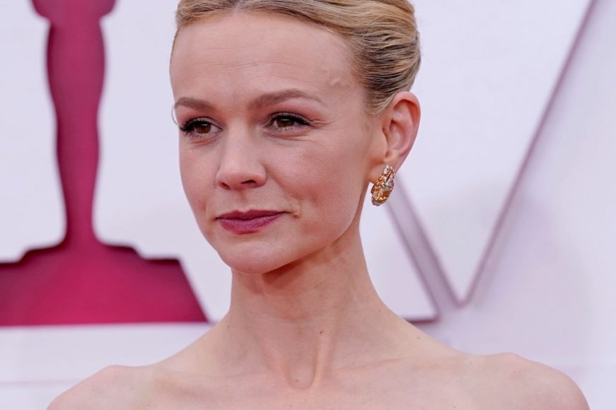 Carey Mulligan, earing detail, attends the 93rd Annual Academy Awards at Union Station on April 25, 2021 in Los Angeles, California.