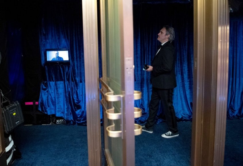 Joaquin Phoenix backstage during the 93rd Annual Academy Awards at Union Station on April 25, 2021 in Los Angeles