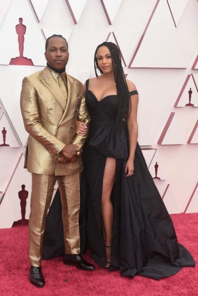 Leslie Odom, Jr. is seen in his award show look for the 93rd Annual Academy Awards on April 25, 2021 in Los Angeles