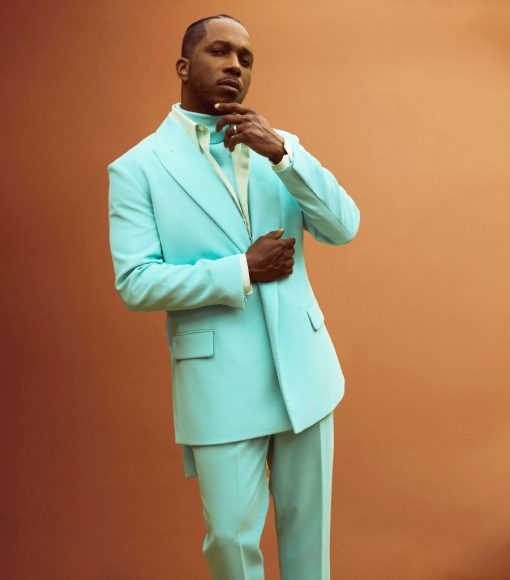 Leslie Odom, Jr. is seen in his award show look for the 93rd Annual Academy Awards on April 25, 2021 in Los Angeles