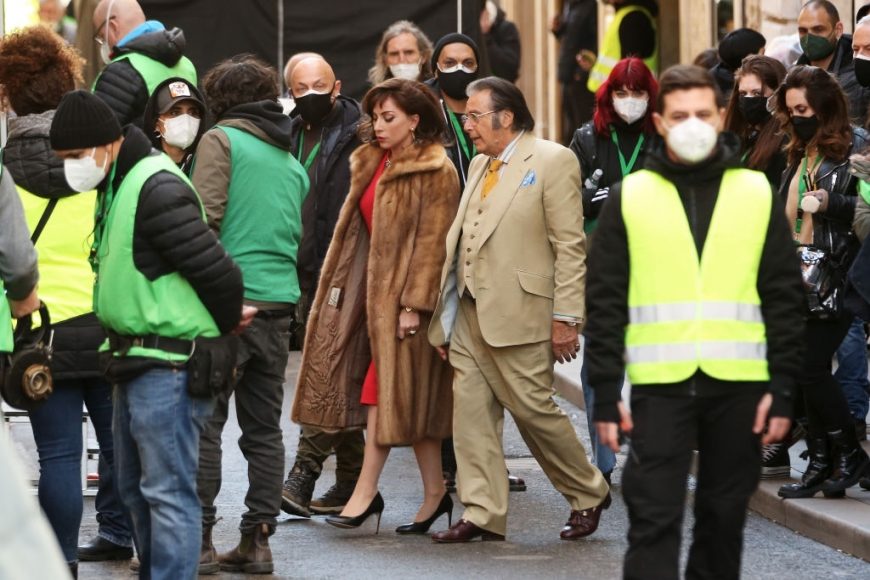 Lady Gaga & Al Pacino are seen filming 'House of Gucci' on March 22, 2021 in Rome,