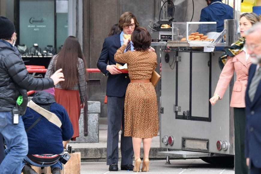 Lady Gaga and Adam Driver are seen filming 'House of Gucci' on March 11, 2021 in Milan