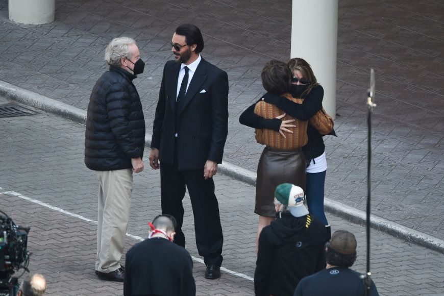 Lady Gaga and Jack Huston are seen on the set of House of Gucci on April 2, 2021 in Rome