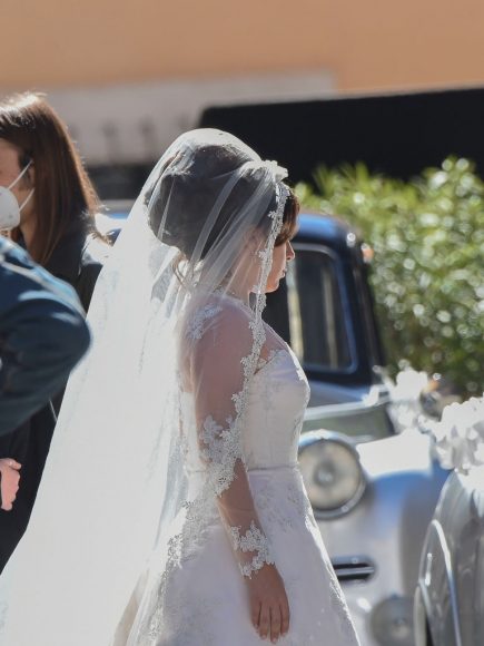 Lady Gaga in a wedding dress on the set of House of Gucci on April 8, 2021 in Rome