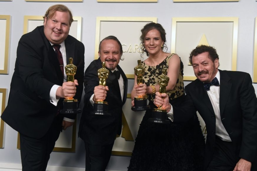 Philipp Bladh, Nicolas Becker, Michelle Couttolenc, Jaime Baksht in the ABC Coverage Of The 93rd Annual Academy Awards