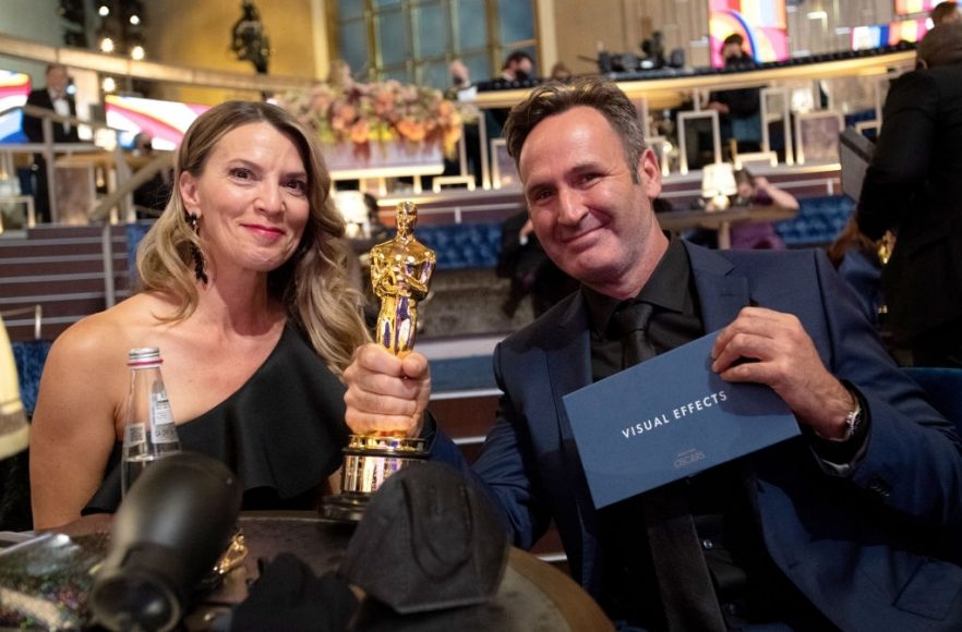 Scott Fisher with the Oscar for Visual Effects during the 93rd Annual Academy Awards at Union Station on April 25, 2021 in Los Angeles