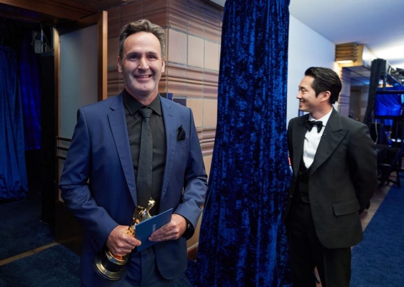 Scott Fisher poses with the Oscar for Visual Effects during the 93rd Annual Academy Awards at Union Station on April 25, 2021 in Los Angeles