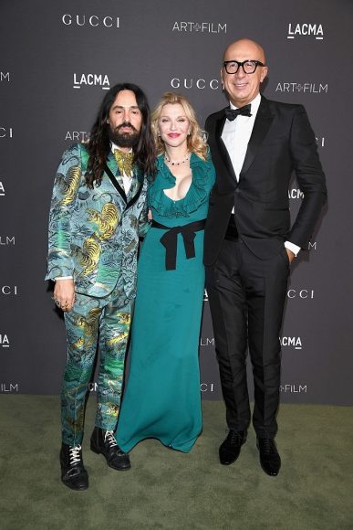 Alessandro Michele with Courtney Love and Marco Bizzarri at the 2016 LACMA Art + Film Gala Presented By Gucci at LACMA in L.A.