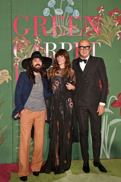 Alessandro Michele, Lou Doillon and Gucci CEO Marco Bizzarri at The Green Carpet Fashion Awards