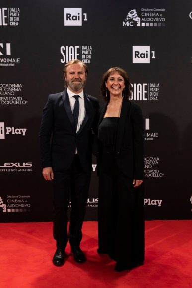 Francesco Amato and Angelica Gabrielli attend the 66th David Di Donatello 2021 prize ceremony photocall on May 11, 2021 in Rome,