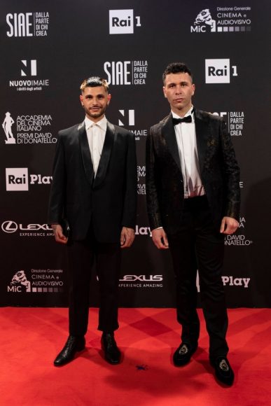 Gabriel Montesi and brother Gianmarco Montesi attend the 66th David Di Donatello 2021 prize ceremony photocall on May 11, 2021 in Rome