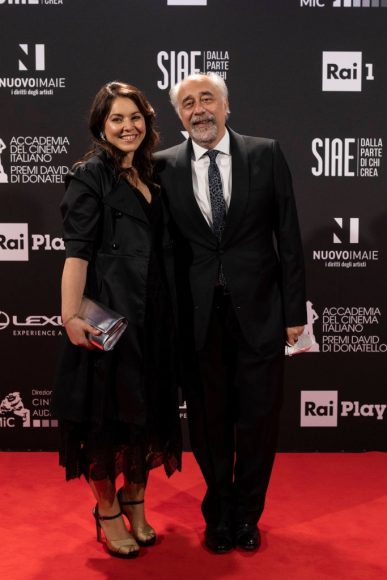 Giorgio Diritti and Francesca Scorsoni attend the 66th David Di Donatello 2021 prize ceremony photocall on May 11, 2021 in Rome