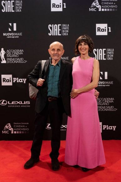 Giuseppe Cederna and Alessandra Maria Ferrari attend the 66th David Di Donatello 2021 prize ceremony photocall on May 11, 2021 in Rome