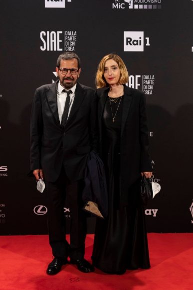 Gregorio Paonesca and Marta Donzelli attend the 66th David Di Donatello 2021 prize ceremony photocall on May 11, 2021 in Rome