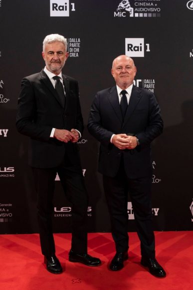 Luigi Lonigro and Mario Lorini attend the 66th David Di Donatello 2021 prize ceremony photocall on May 11, 2021 in Rome