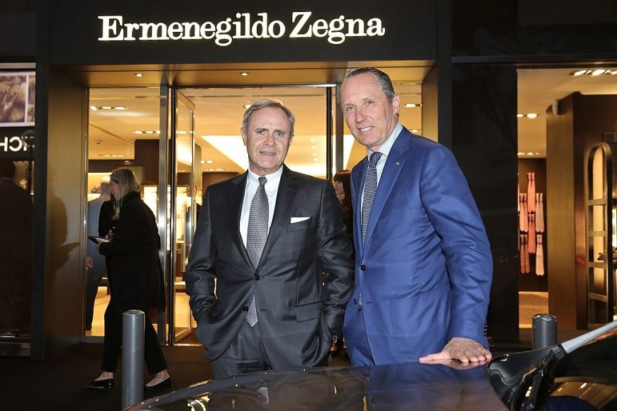 Harald Wester, CEO Maserati and Gildo Zegna , CEO of the Zegna Group, during a cocktail reception hosted by Ermenegildo Zegna x Maserati