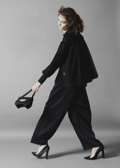 Blouse and trouser: y 's 
Bag: Renaud Pellegrino 
Shoes: Guy Laroche